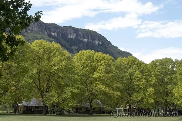 Injisuthi Camp nestled in the mountain foothills of the Central Drakensberg, South Africa