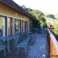 Panoramic view from Giant’s Castle restaurant showcasing the Drakensberg mountain range