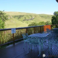 Scenic view from Giant’s Castle restaurant deck overlooking the Drakensberg mountains