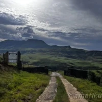 Entrance gate to Injisuthi Camp in uKhahlamba-Drakensberg Park, welcoming visitors to the mountainous wilderness of KwaZulu-Natal, South Africa
