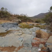 Natural rock pools in Ithala Game Reserve surrounded by rugged cliffs and indigenous vegetation, KwaZulu-Natal, South Africa