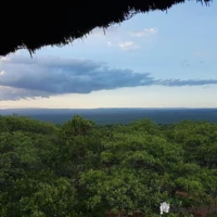 View from a bird hide at Ndumo Game Reserve overlooking a wetland area rich in birdlife and wildlife in KwaZulu-Natal, South Africa