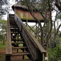 Bird hide at Ndumo Game Reserve overlooking wetlands, ideal for birdwatching and wildlife observation in KwaZulu-Natal, South Africa