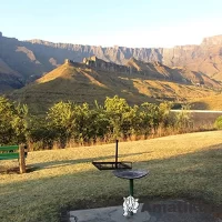 Mountain view from Thendele Lower Camp overlooking the Drakensberg Amphitheatre in Royal Natal National Park, South Africa
